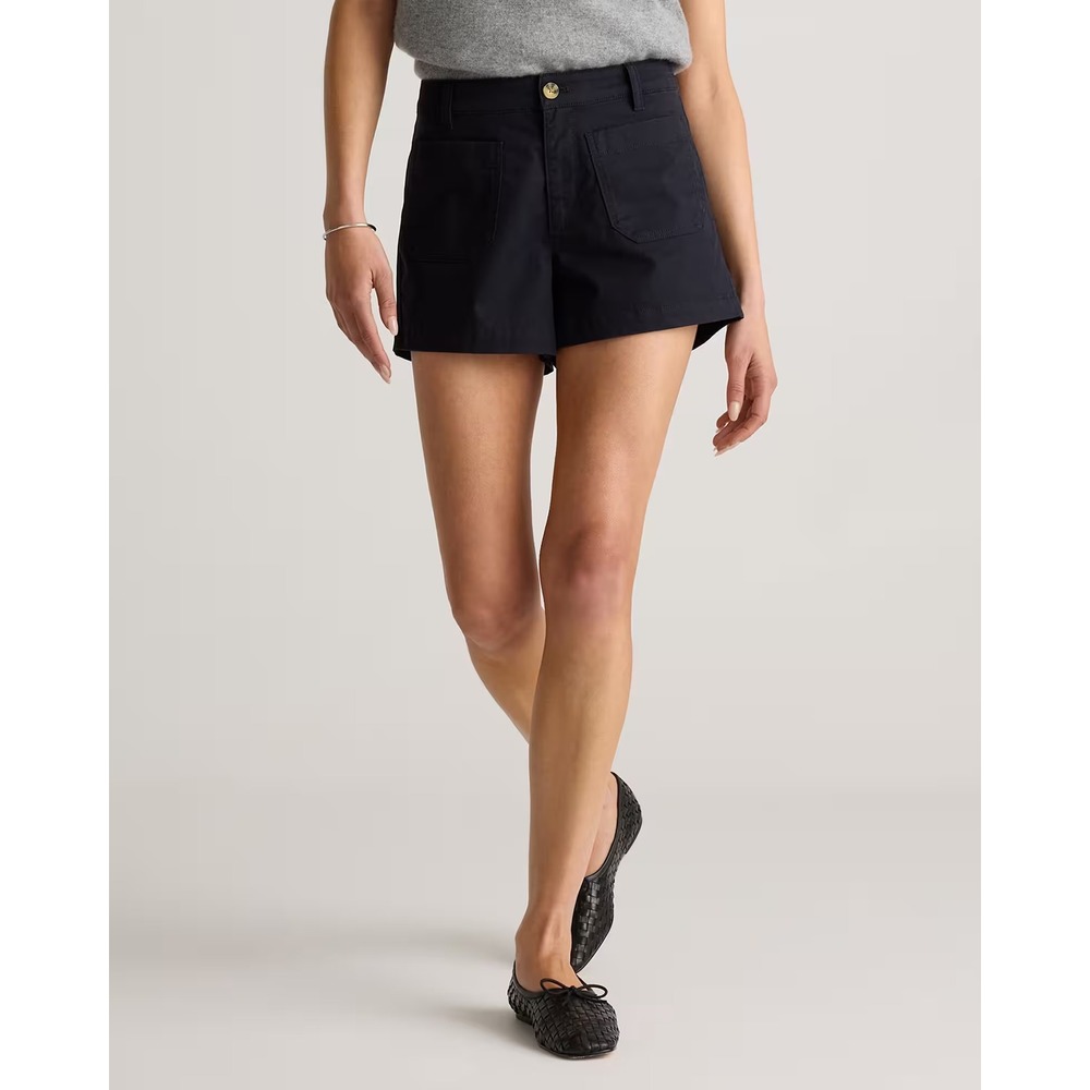 Quince Black Stretch Cotton Chino Patch Pocket Shorts Size 6